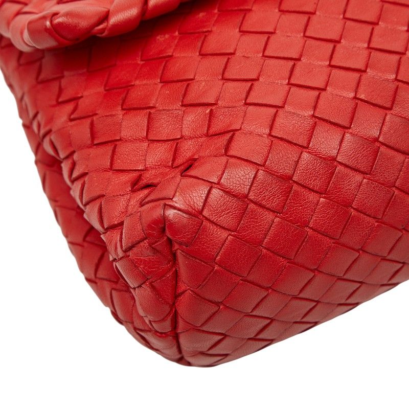 Bottega Veneta Intrecciato Chain Shoulder Bag Red Leather