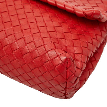 Bottega Veneta Intrecciato Chain Shoulder Bag Red Leather