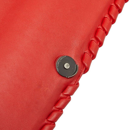 Bottega Veneta Intrecciato Chain Shoulder Bag Red Leather