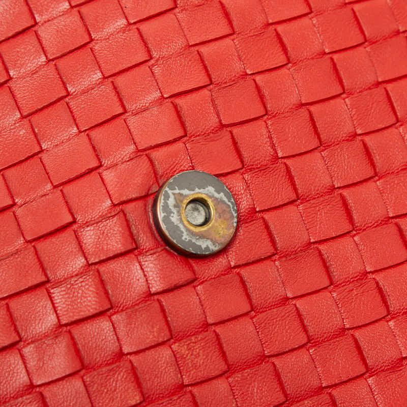 Bottega Veneta Intrecciato Chain Shoulder Bag Red Leather