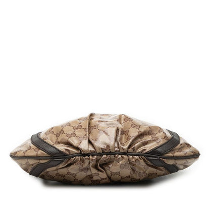 Gucci GG Crystal Abbey Crossbody Shoulder Bag Beige Brown Leather
