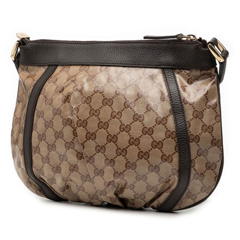 Gucci GG Crystal Abbey Crossbody Shoulder Bag Beige Brown Leather