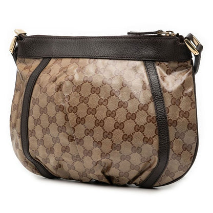 Gucci GG Crystal Abbey Crossbody Shoulder Bag Beige Brown Leather