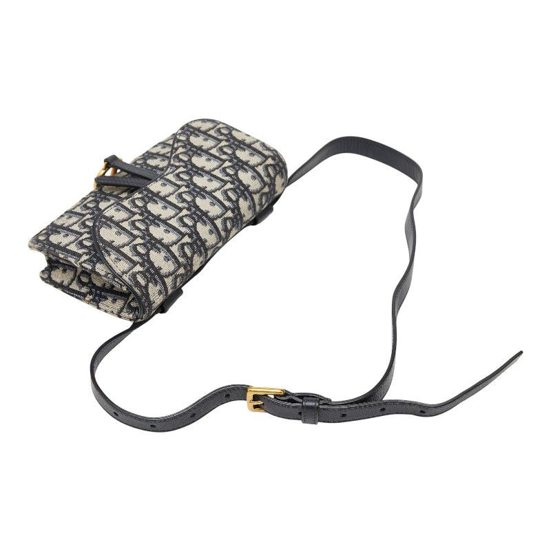 Dior Oblique Trotter Saddle Belt Bag Navy Beige Canvas Leather