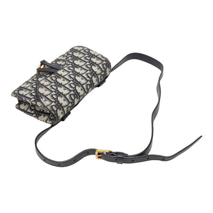 Dior Oblique Trotter Saddle Belt Bag Navy Beige Canvas Leather