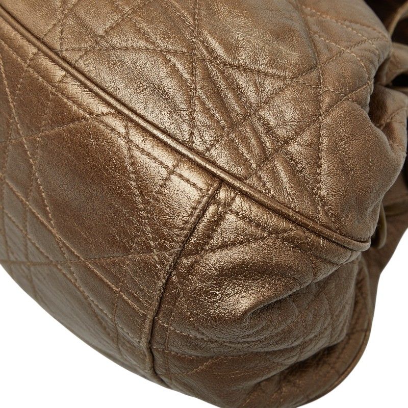 Dior Cannage Tote Shoulder Bag Gold Leather