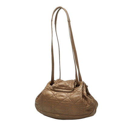 Dior Cannage Tote Shoulder Bag Gold Leather