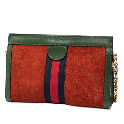 Gucci Ophidia Chain Shoulder Bag Brown Green Leather