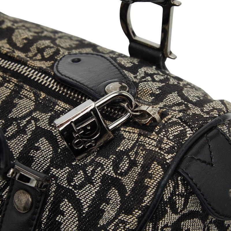 Dior Trotter Mini Boston Bag Black Beige Canvas Leather