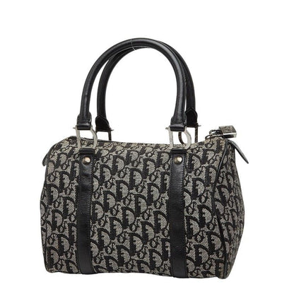 Dior Trotter Mini Boston Bag Black Beige Canvas Leather