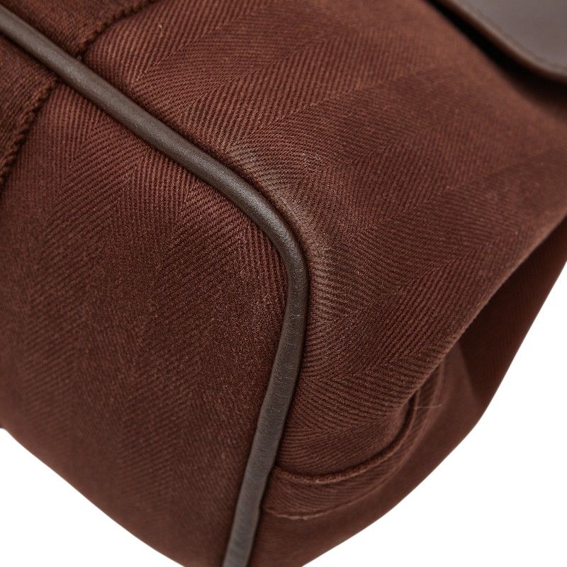 Hermes Valparaiso PM Tote Brown Toile Chevron Leather