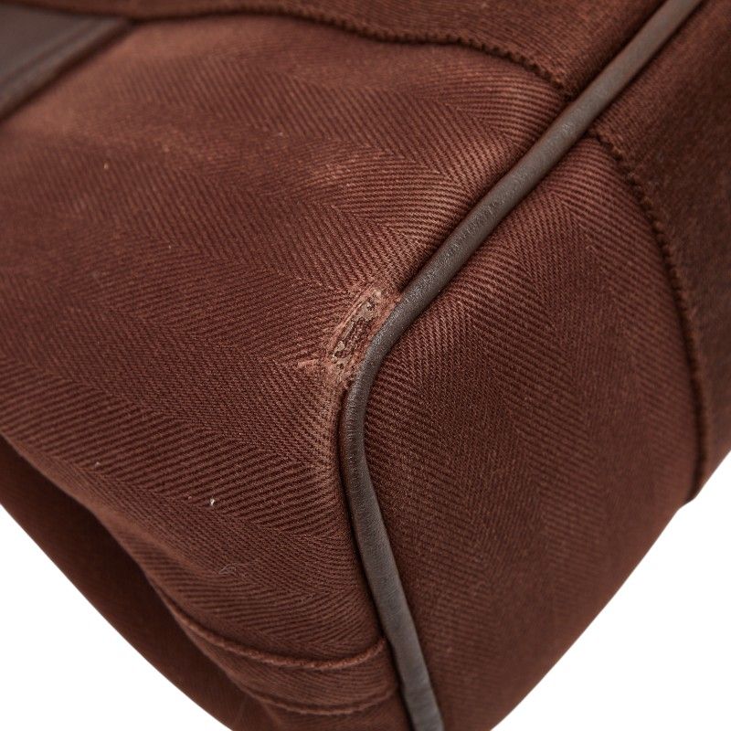 Hermes Valparaiso PM Tote Brown Toile Chevron Leather