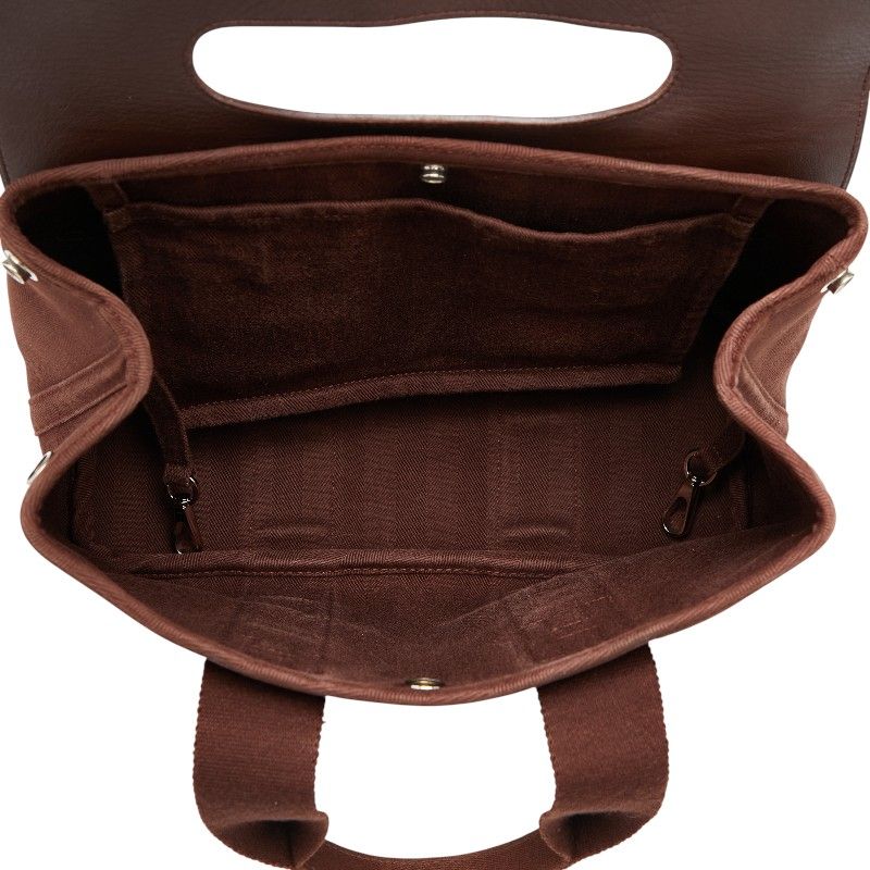 Hermes Valparaiso PM Tote Brown Toile Chevron Leather