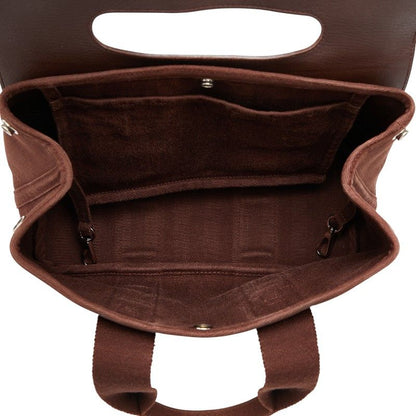 Hermes Valparaiso PM Tote Brown Toile Chevron Leather