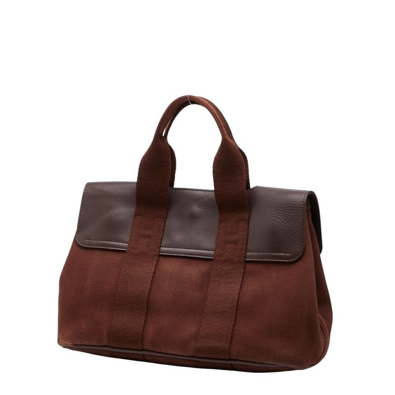 Hermes Valparaiso PM Tote Brown Toile Chevron Leather
