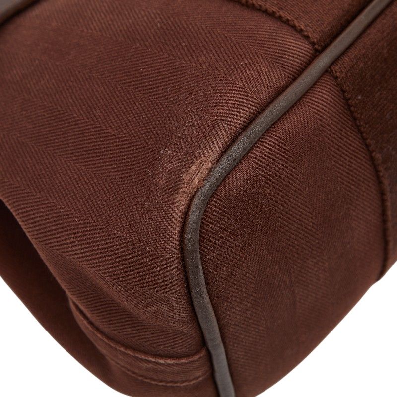 Hermes Valparaiso PM Tote Brown Toile Chevron Leather