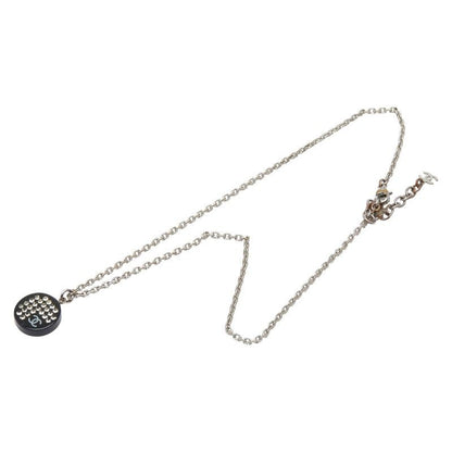 Chanel CC Logo Rhinestone Silver Black Metal Plastic