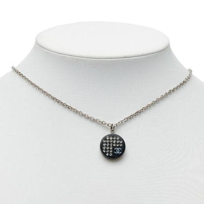 Chanel CC Logo Rhinestone Silver Black Metal Plastic