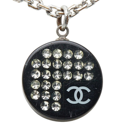 Chanel CC Logo Rhinestone Silver Black Metal Plastic