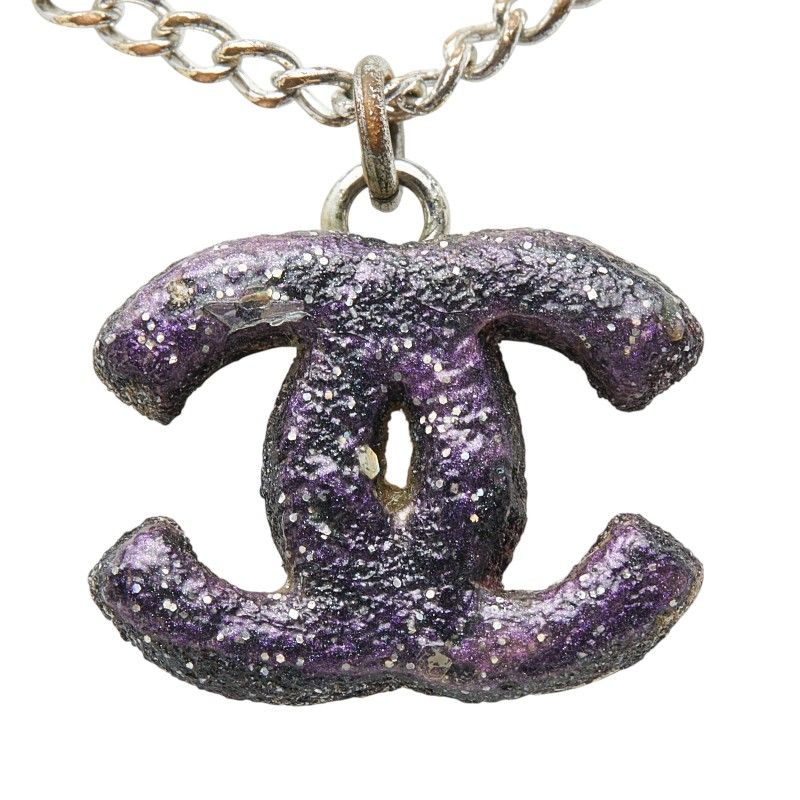 Chanel CC Logo Silver Purple Metal