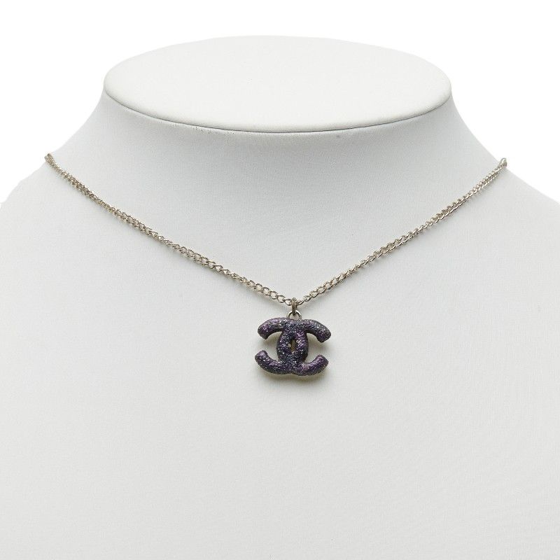 Chanel CC Logo Silver Purple Metal