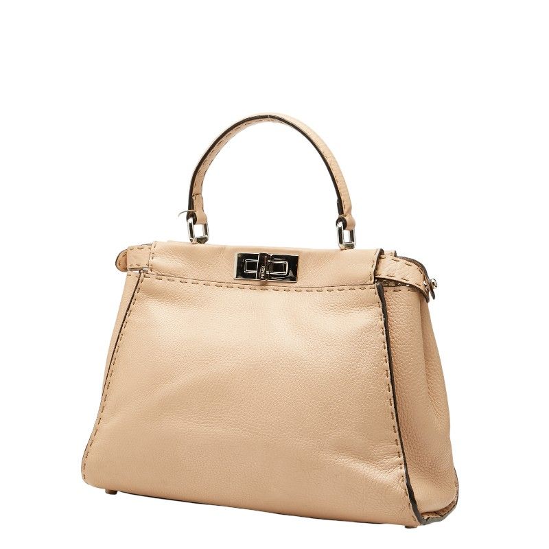 Fendi Selleria Peekaboo 2-Way Shoulder Bag Beige Leather