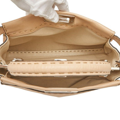 Fendi Selleria Peekaboo 2-Way Shoulder Bag Beige Leather