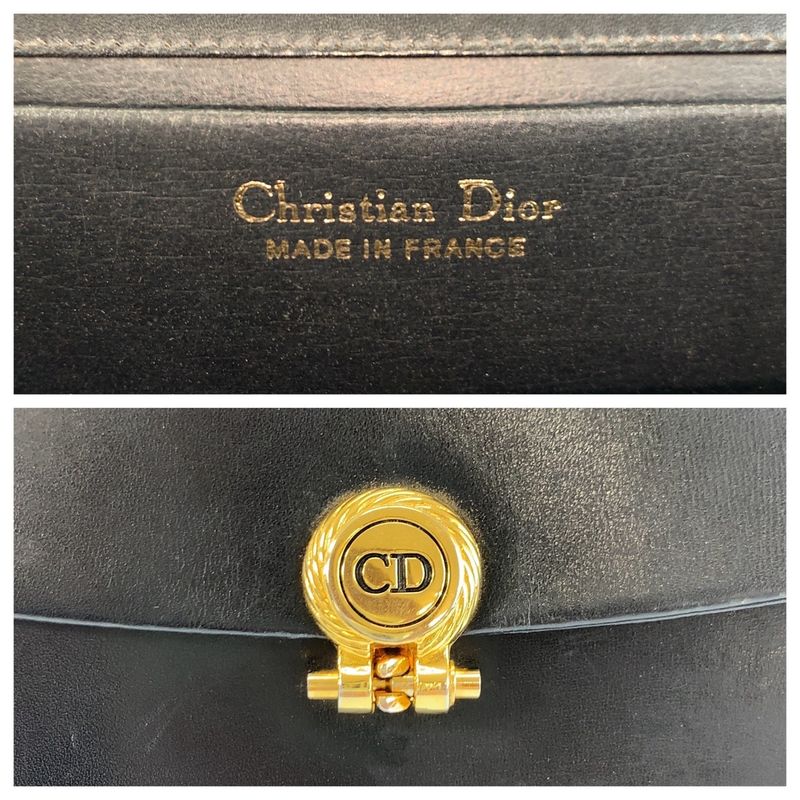 Dior Vintage Black Gold Leather Chain Shoulder Bag