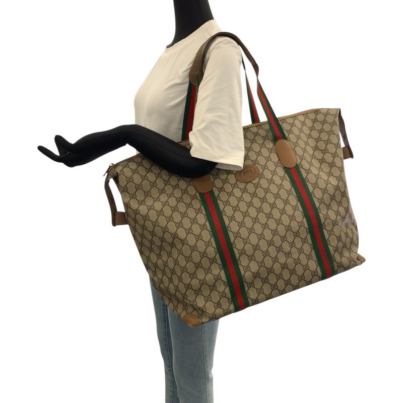 Gucci Vintage Sherry Line Vintage Beige Brown GG Supreme Canvas