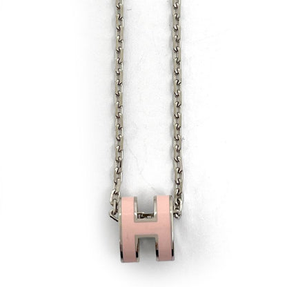 Hermes Mini Pop Necklace Pop Logo Necklace Metal Silver Pink