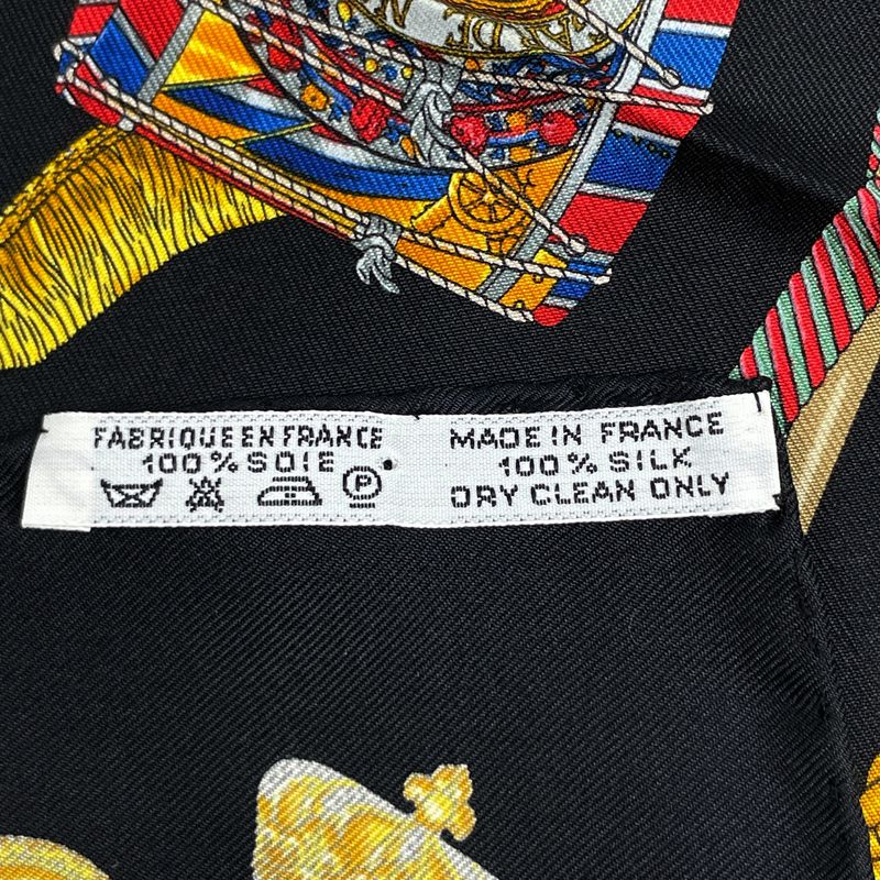 Hermes Carre 40 les Tambours Tambour Drum Crown Scarf Silk Black Multicolor