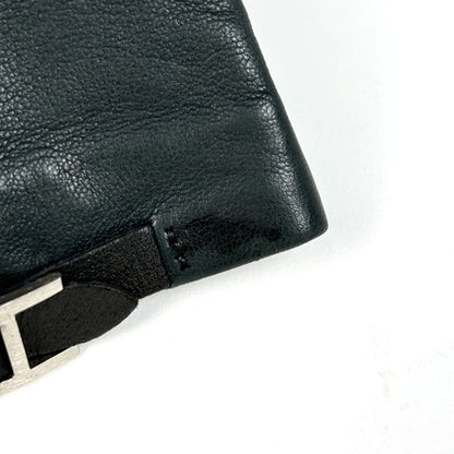 Hermes Logo Gloves Cold Protection Stitching Gloves Leather Dark Green