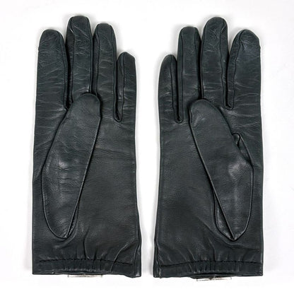 Hermes Logo Gloves Cold Protection Stitching Gloves Leather Dark Green