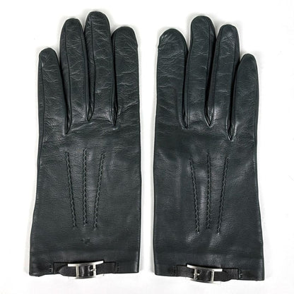 Hermes Logo Gloves Cold Protection Stitching Gloves Leather Dark Green