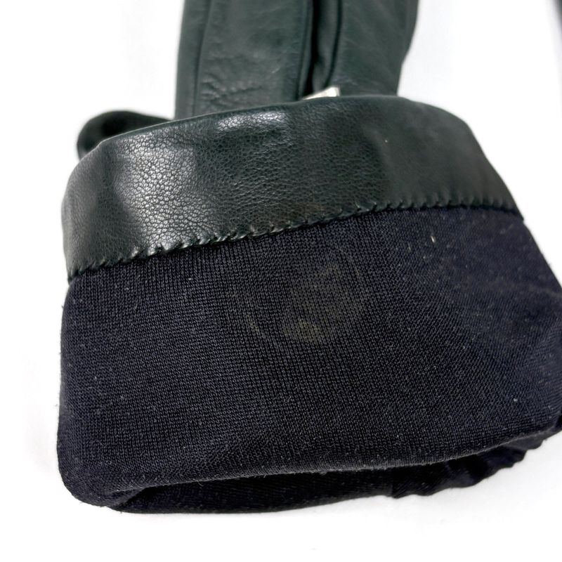 Hermes Logo Gloves Cold Protection Stitching Gloves Leather Dark Green