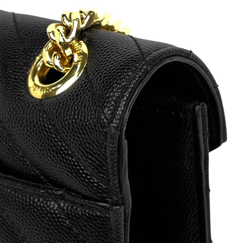 Saint Laurent Yves Logo Chain Shoulder Bag Leather Black