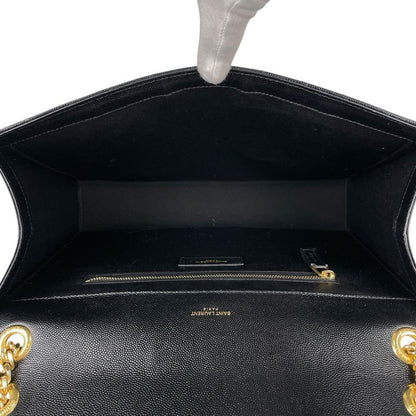 Saint Laurent Yves Logo Chain Shoulder Bag Leather Black