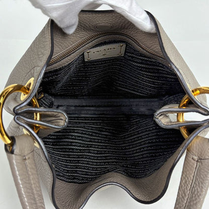 Prada Logo Shoulder Bag Leather Grey