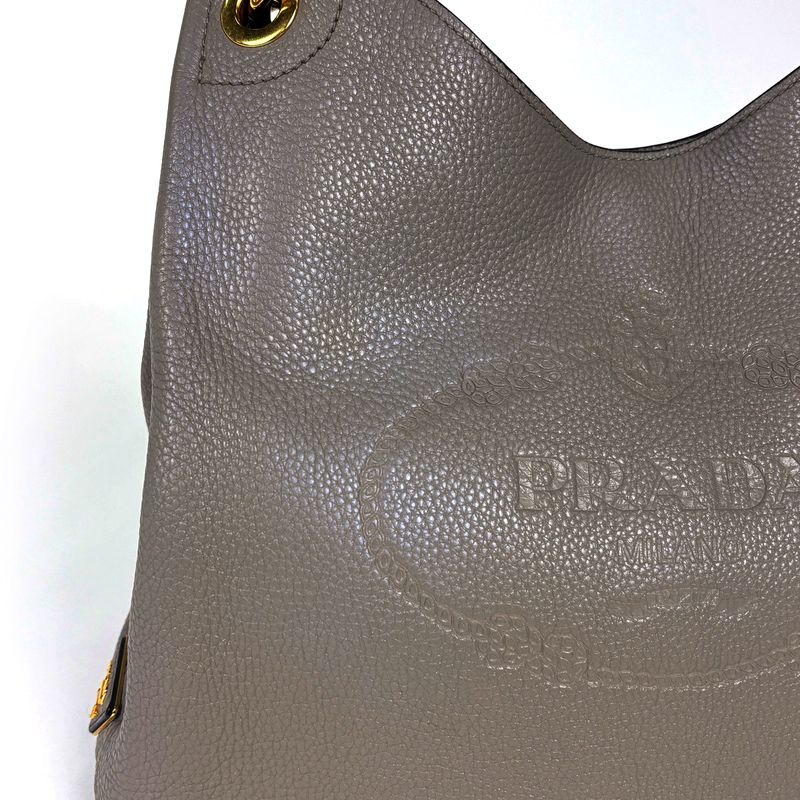 Prada Logo Shoulder Bag Leather Grey
