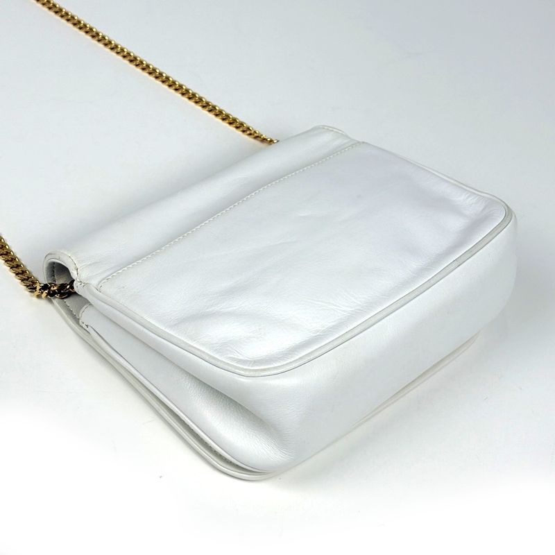 Celine Blason Chain Shoulder Bag Logo Crossbody Leather White