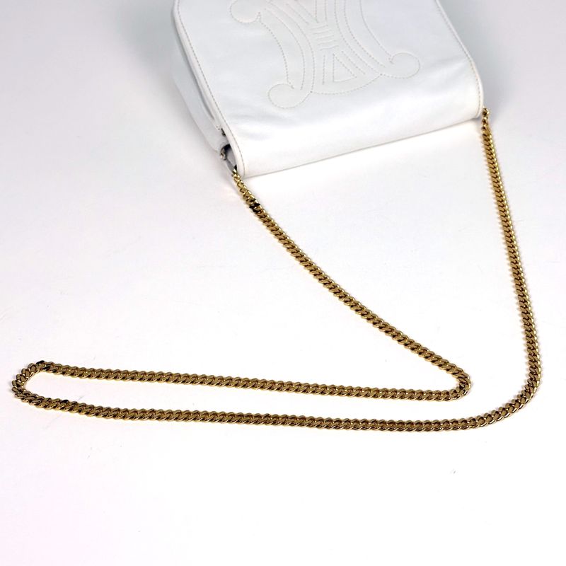Celine Blason Chain Shoulder Bag Logo Crossbody Leather White
