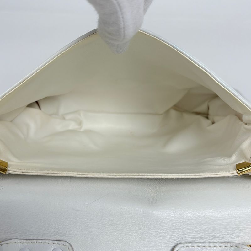 Celine Blason Chain Shoulder Bag Logo Crossbody Leather White