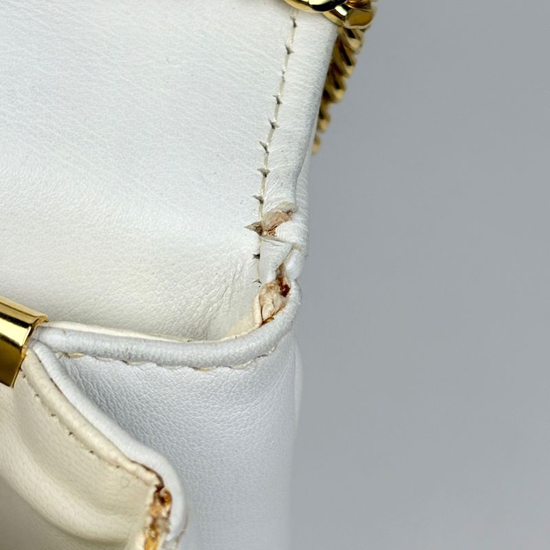 Celine Blason Chain Shoulder Bag Logo Crossbody Leather White