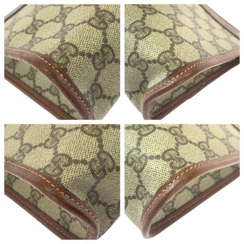 Gucci Vintage Beige Brown Gold GG Supreme Canvas Leather Second