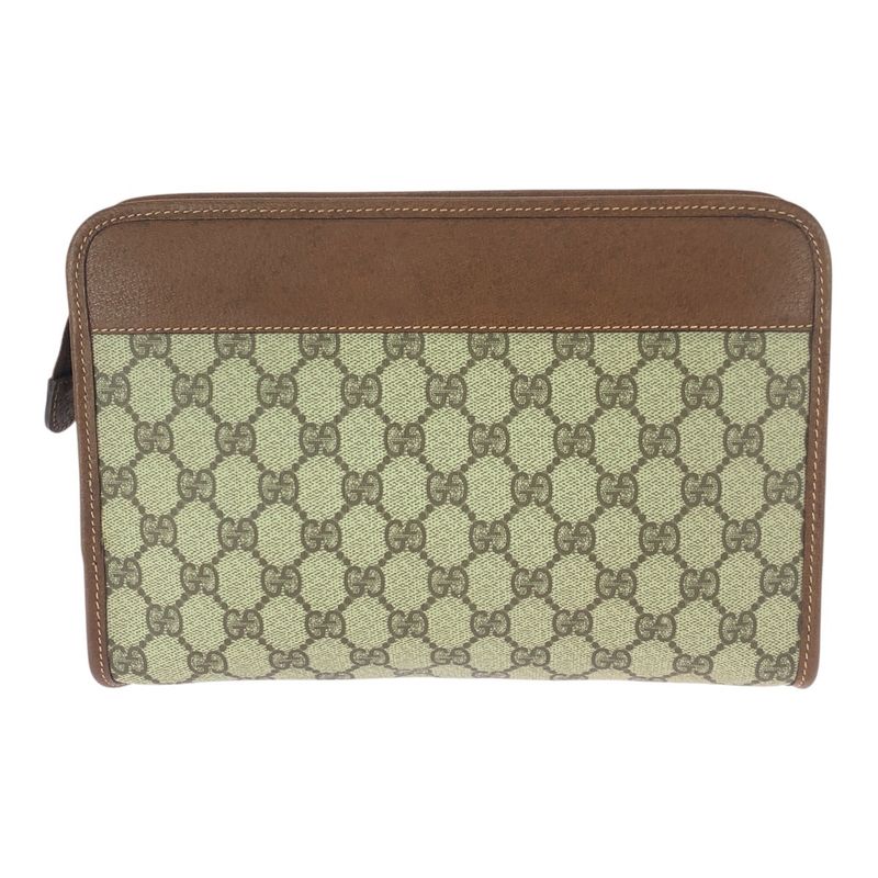 Gucci Vintage Beige Brown Gold GG Supreme Canvas Leather Second