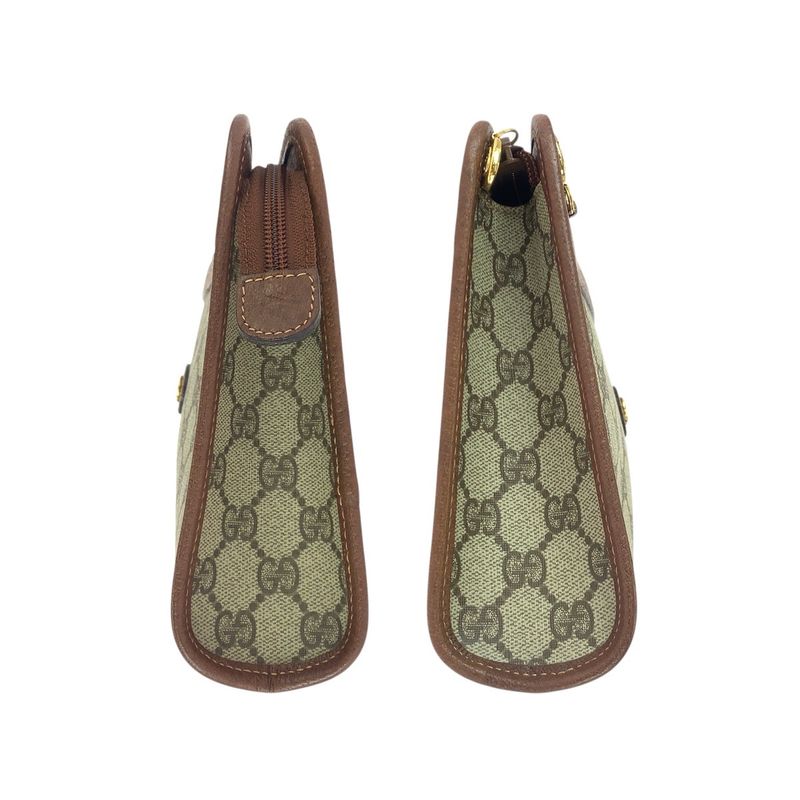 Gucci Vintage Beige Brown Gold GG Supreme Canvas Leather Second