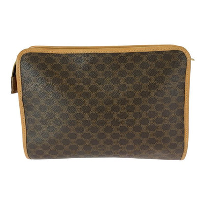 Celine Macadam Brown Gold Leather Clutch
