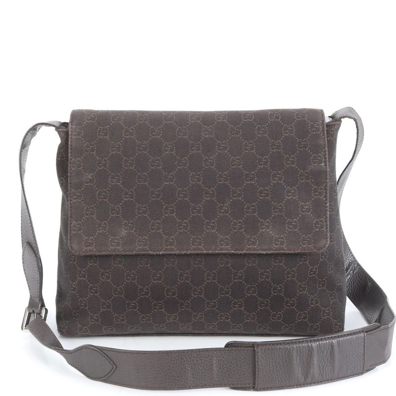 Gucci GG Canvas Leather Shoulder Bag Crossbody Messenger Brown