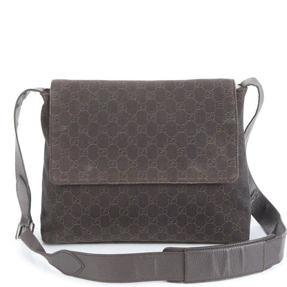 Gucci GG Canvas Leather Shoulder Bag Crossbody Messenger Brown