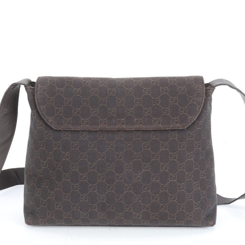 Gucci GG Canvas Leather Shoulder Bag Crossbody Messenger Brown